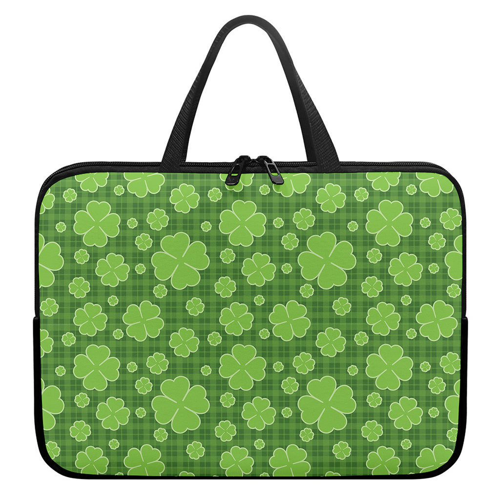 Green Shamrock Plaid Pattern Print Laptop Sleeve With Handle