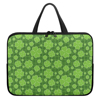 Green Shamrock Plaid Pattern Print Laptop Sleeve With Handle