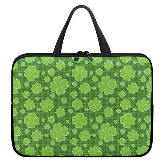 Green Shamrock Plaid Pattern Print Laptop Sleeve With Handle