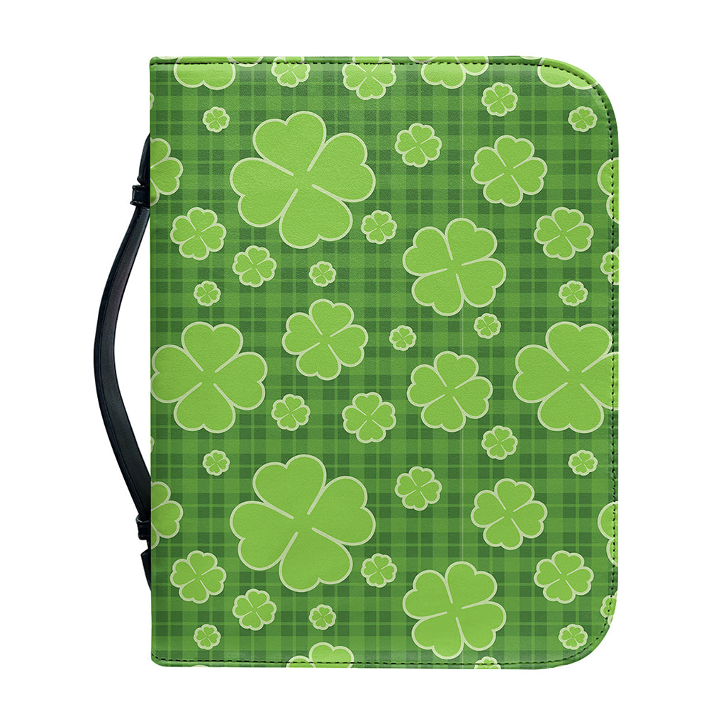 Green Shamrock Plaid Pattern Print Leather Bible Cover