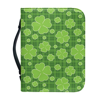 Green Shamrock Plaid Pattern Print Leather Bible Cover