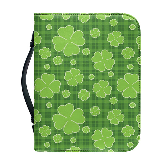 Green Shamrock Plaid Pattern Print Leather Bible Cover