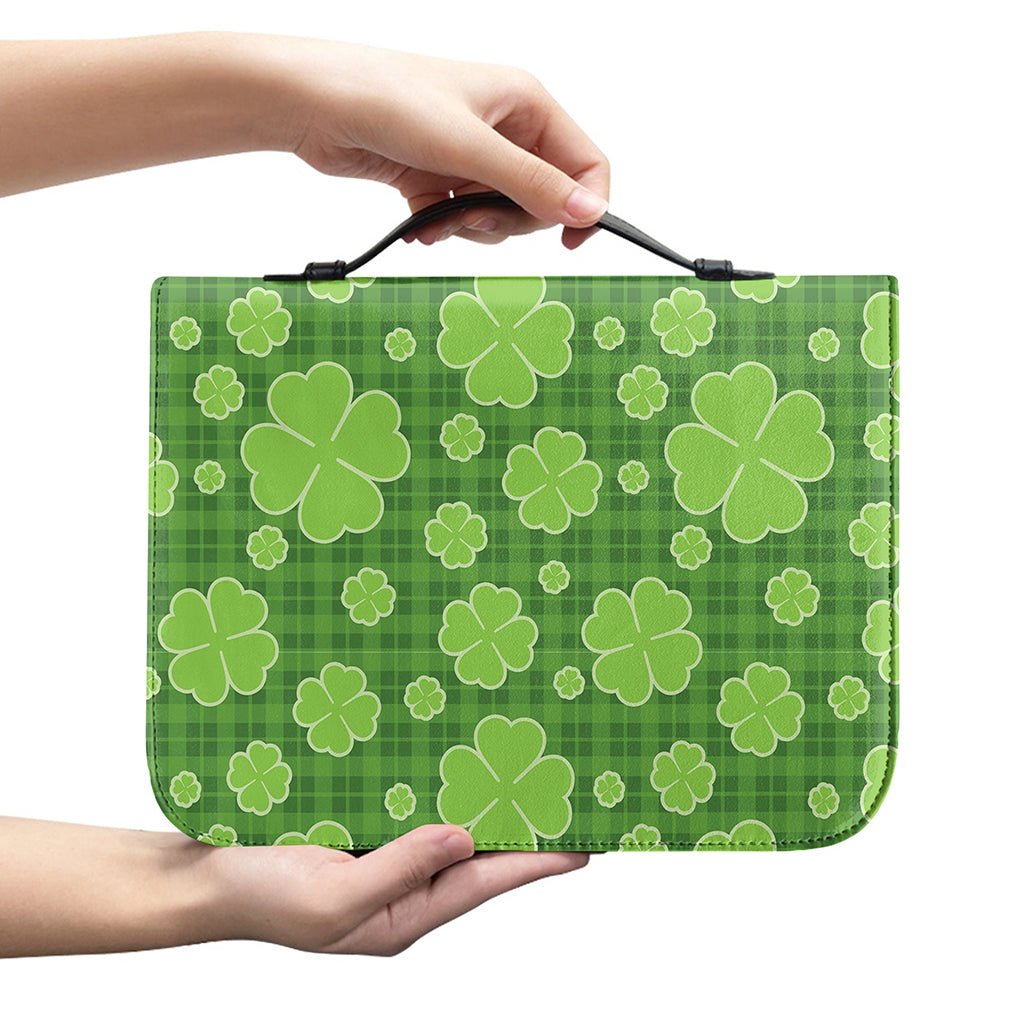 Green Shamrock Plaid Pattern Print Leather Bible Cover