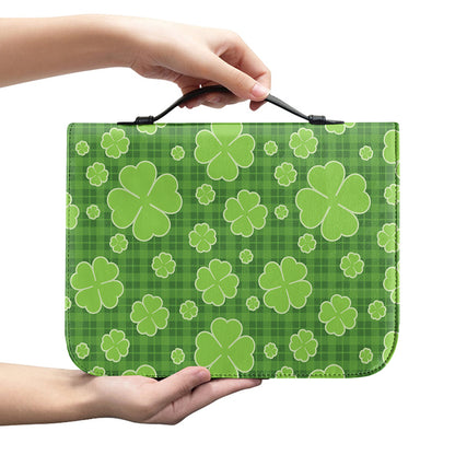 Green Shamrock Plaid Pattern Print Leather Bible Cover