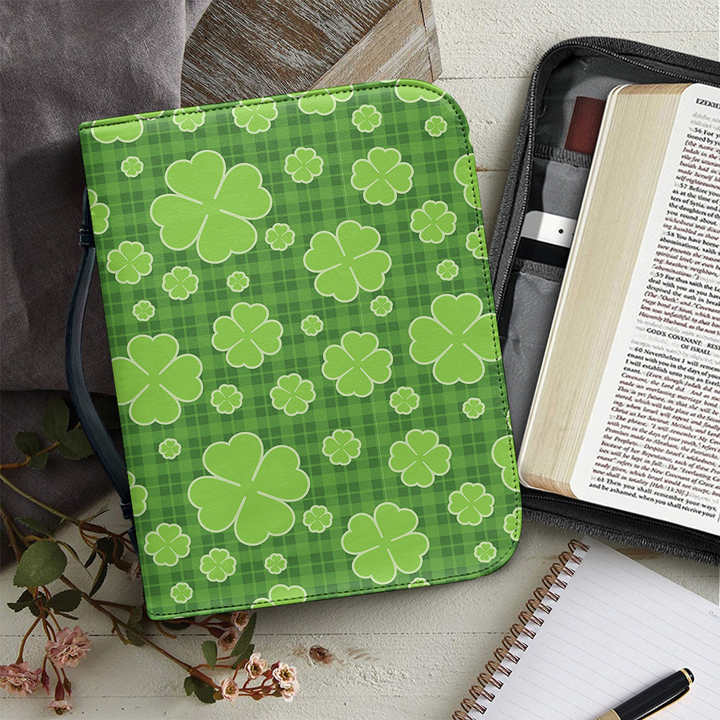 Green Shamrock Plaid Pattern Print Leather Bible Cover