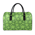 Green Shamrock Plaid Pattern Print Leather Duffel Bag