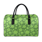 Green Shamrock Plaid Pattern Print Leather Duffle Bag