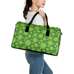 Green Shamrock Plaid Pattern Print Leather Duffle Bag