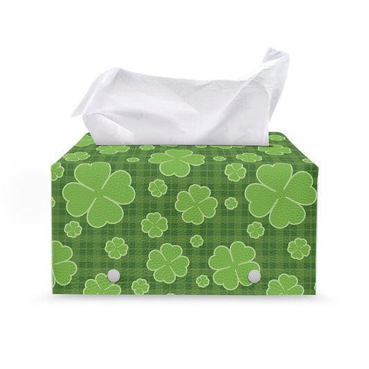 Green Shamrock Plaid Pattern Print Leather Tissue Box Cover