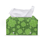 Green Shamrock Plaid Pattern Print Leather Tissue Box Cover