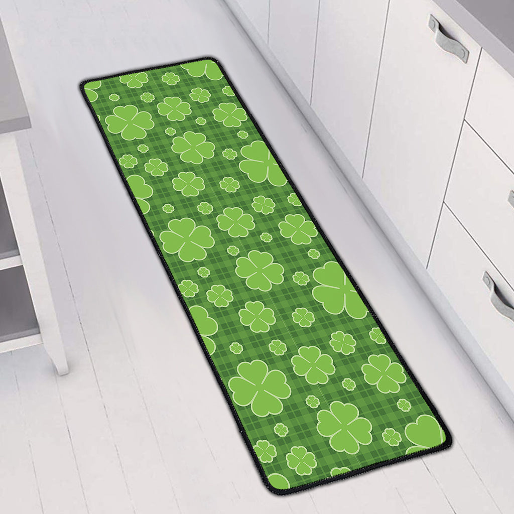Green Shamrock Plaid Pattern Print Long Kitchen Mat