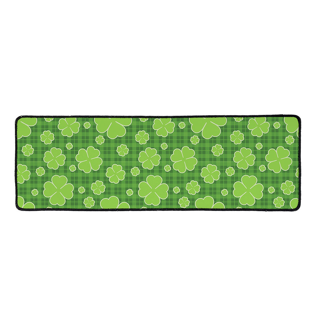 Green Shamrock Plaid Pattern Print Long Kitchen Mat
