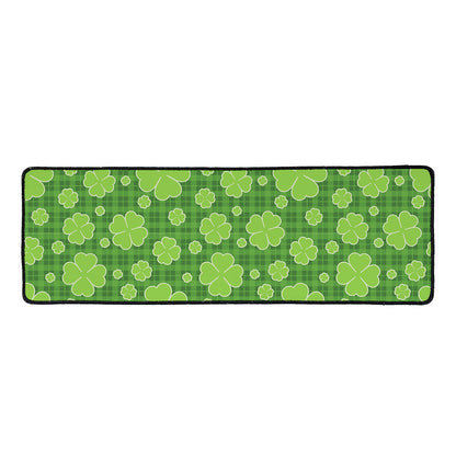 Green Shamrock Plaid Pattern Print Long Kitchen Mat