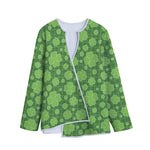 Green Shamrock Plaid Pattern Print Long Sleeve Short Coat