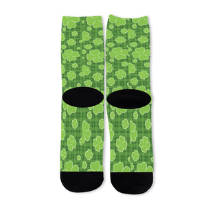 Green Shamrock Plaid Pattern Print Long Socks