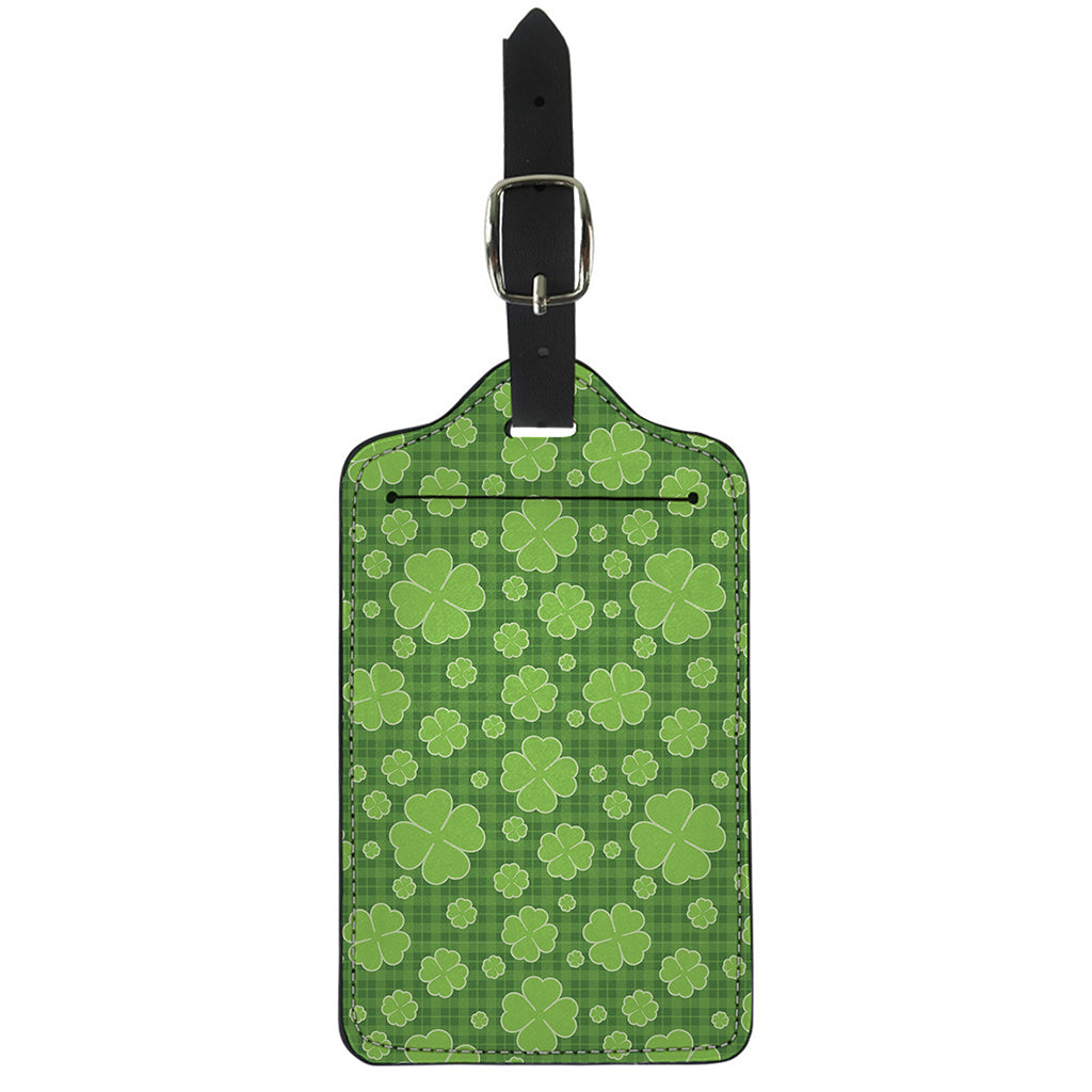 Green Shamrock Plaid Pattern Print Luggage Tag