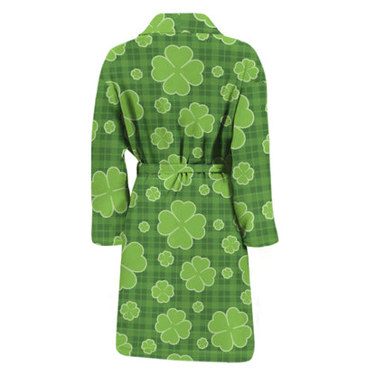 Green Shamrock Plaid Pattern Print Men's Bathrobe