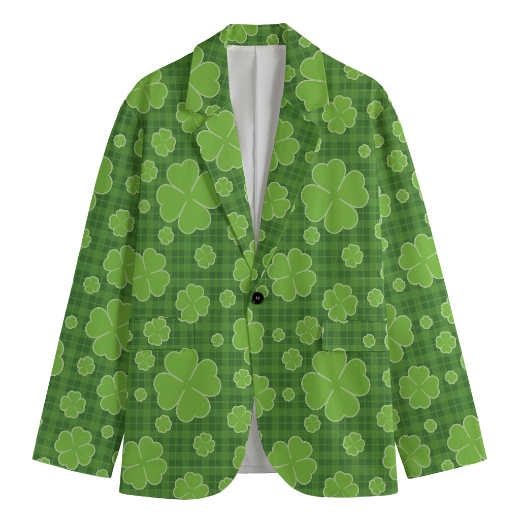 Green Shamrock Plaid Pattern Print Men's Blazer