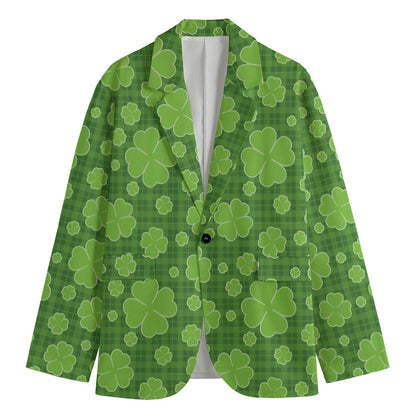 Green Shamrock Plaid Pattern Print Men's Blazer