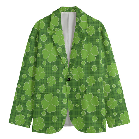 Green Shamrock Plaid Pattern Print Men's Blazer