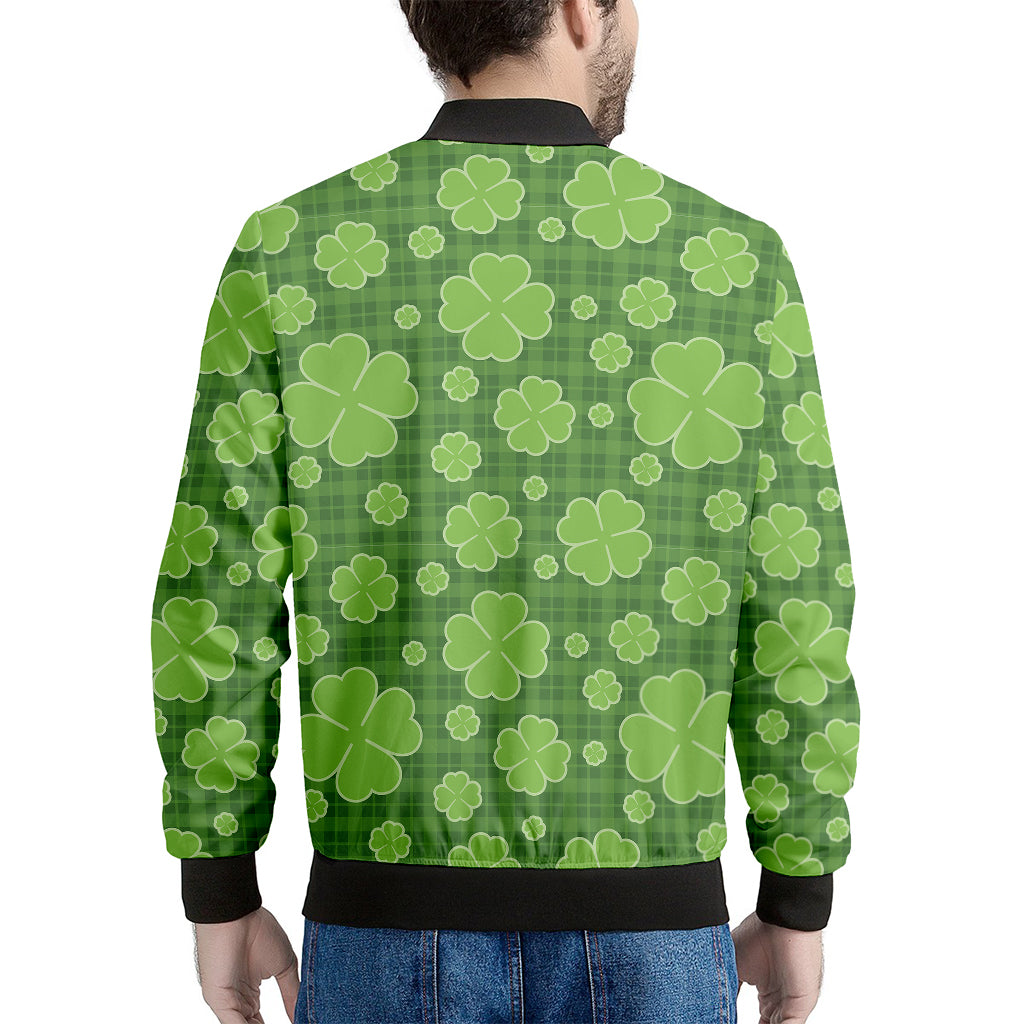 Green Shamrock Plaid Pattern Print Men's Bomber Jacket