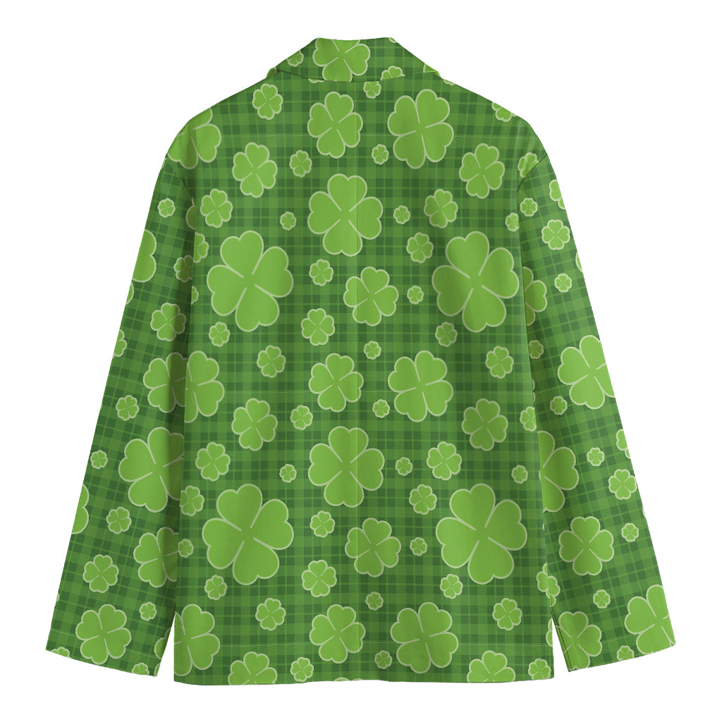Green Shamrock Plaid Pattern Print Men's Cotton Blazer