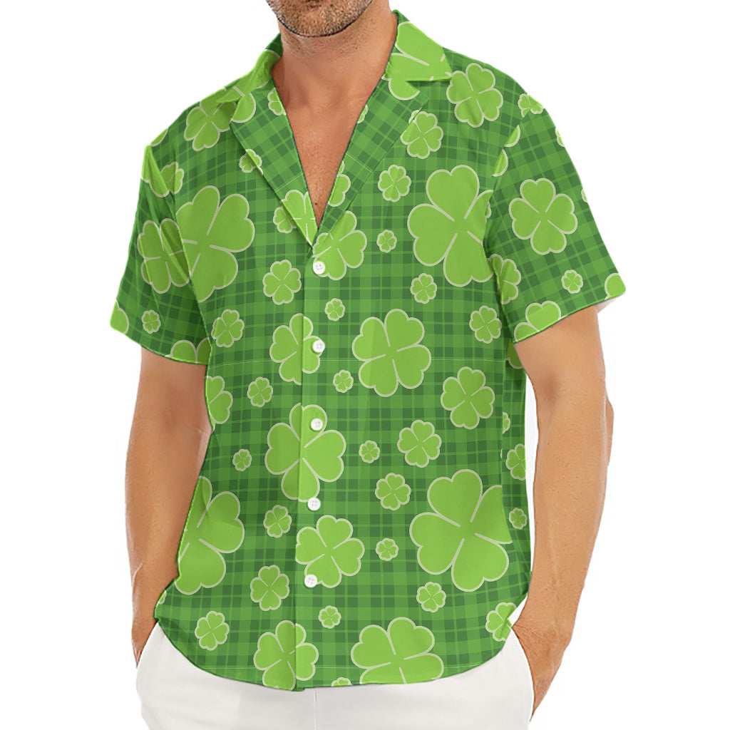 Green Shamrock Plaid Pattern Print Men's Deep V-Neck Shirt
