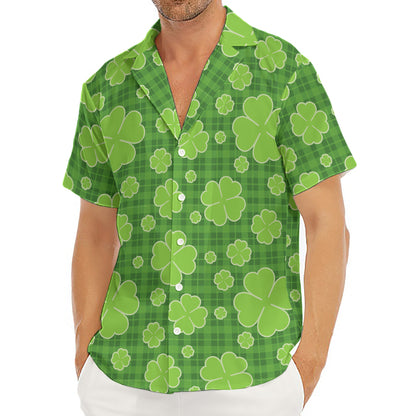Green Shamrock Plaid Pattern Print Men's Deep V-Neck Shirt