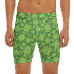 Green Shamrock Plaid Pattern Print Men's Long Boxer Briefs