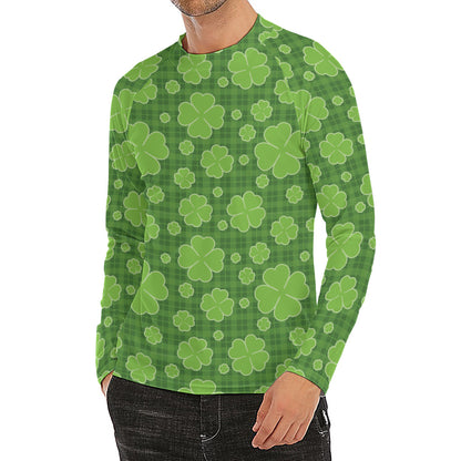 Green Shamrock Plaid Pattern Print Men's Long Sleeve Rash Guard