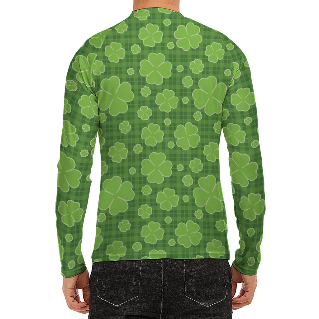 Green Shamrock Plaid Pattern Print Men's Long Sleeve Rash Guard