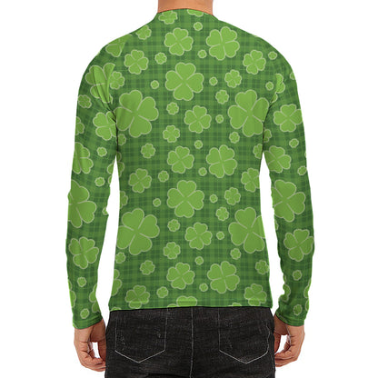 Green Shamrock Plaid Pattern Print Men's Long Sleeve Rash Guard