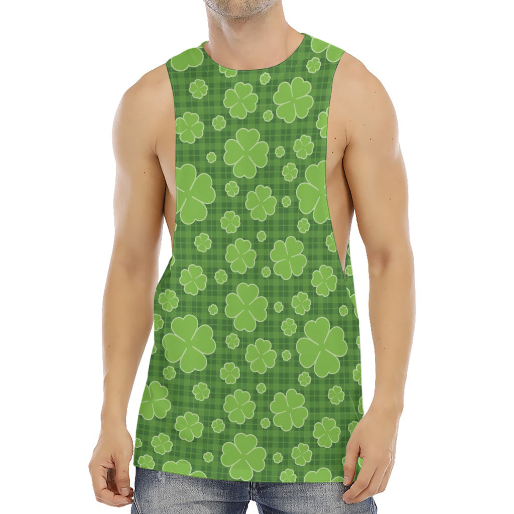 Green Shamrock Plaid Pattern Print Men's Muscle Tank Top