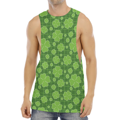 Green Shamrock Plaid Pattern Print Men's Muscle Tank Top