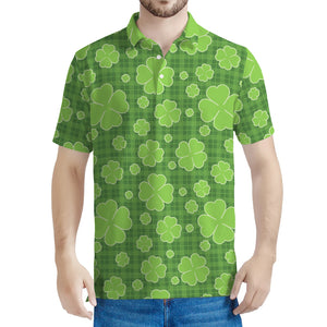 Green Shamrock Plaid Pattern Print Men's Polo Shirt