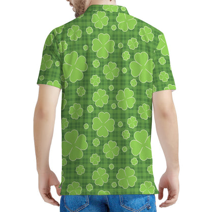 Green Shamrock Plaid Pattern Print Men's Polo Shirt
