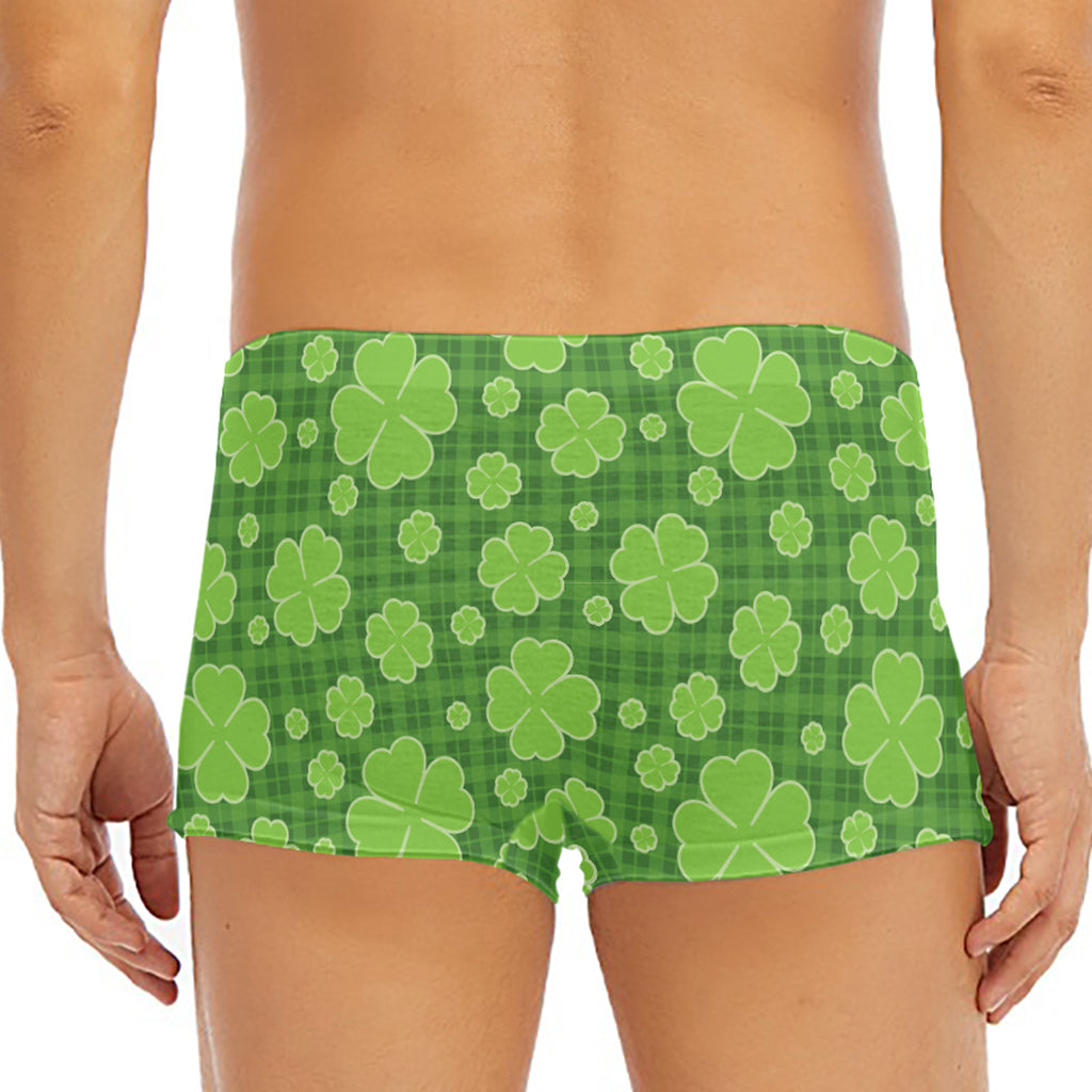 Green Shamrock Plaid Pattern Print Men's Short Boxer Briefs