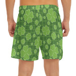 Green Shamrock Plaid Pattern Print Men's Split Running Shorts