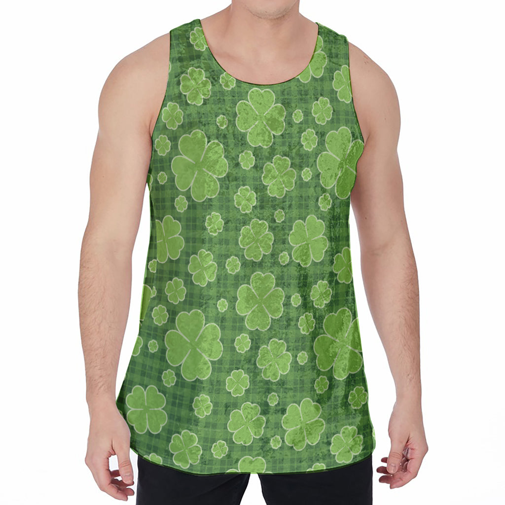Green Shamrock Plaid Pattern Print Men's Velvet Tank Top