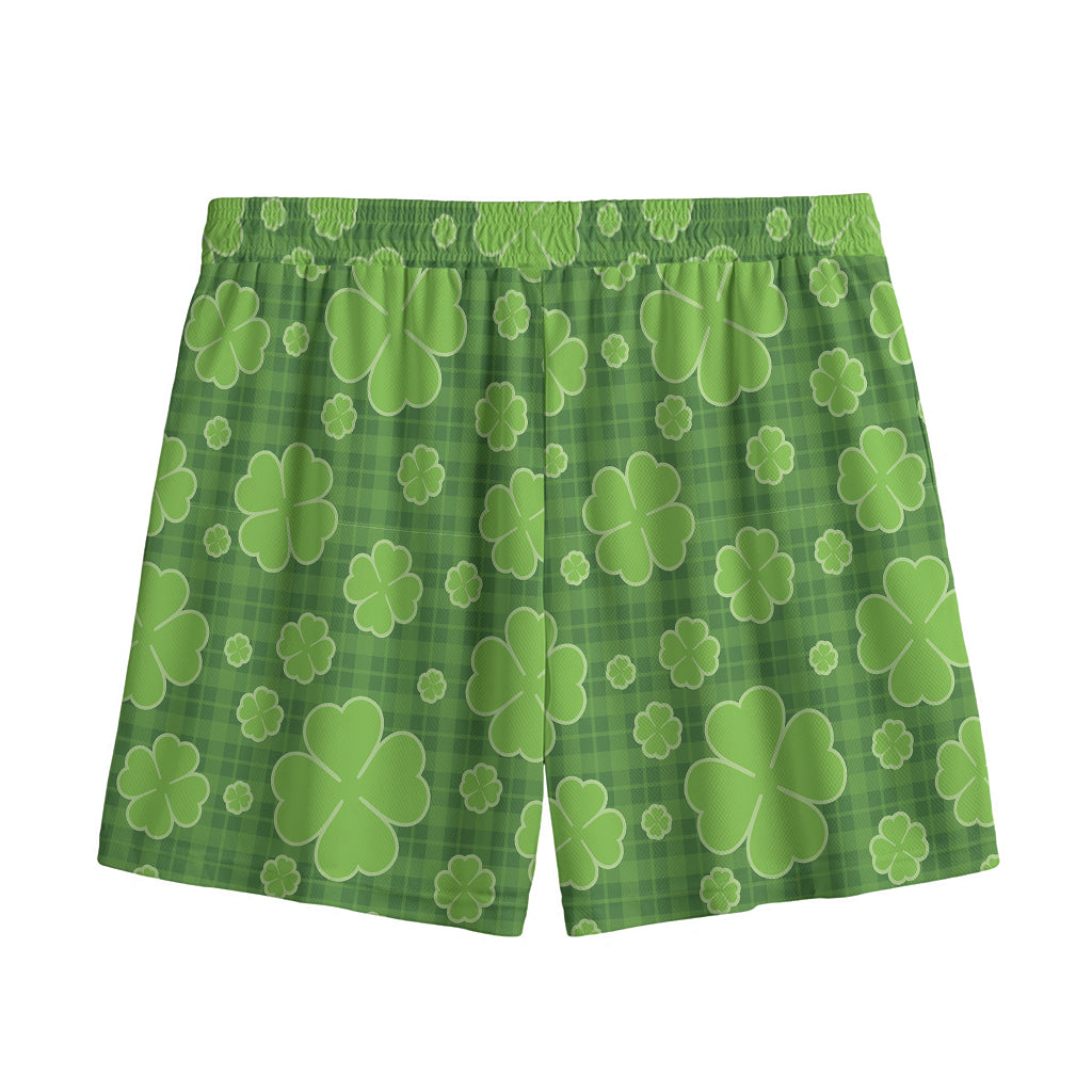 Green Shamrock Plaid Pattern Print Mesh Shorts