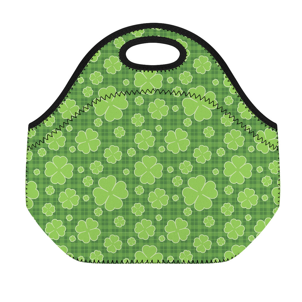 Green Shamrock Plaid Pattern Print Neoprene Lunch Bag