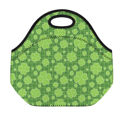 Green Shamrock Plaid Pattern Print Neoprene Lunch Bag
