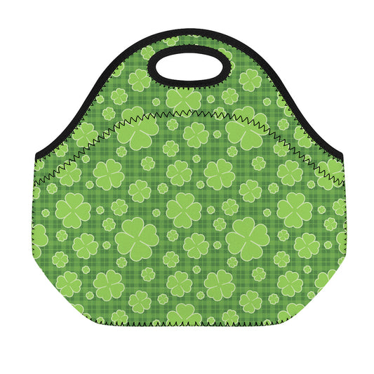 Green Shamrock Plaid Pattern Print Neoprene Lunch Bag