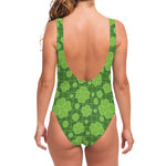 Green Shamrock Plaid Pattern Print One Piece Swimsuit
