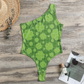 Green Shamrock Plaid Pattern Print One Shoulder Bodysuit
