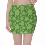 Green Shamrock Plaid Pattern Print Pencil Mini Skirt