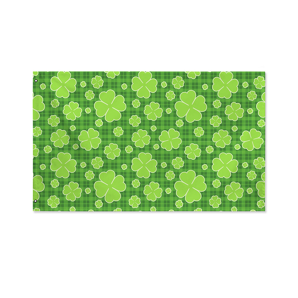 Green Shamrock Plaid Pattern Print Polyester Flag
