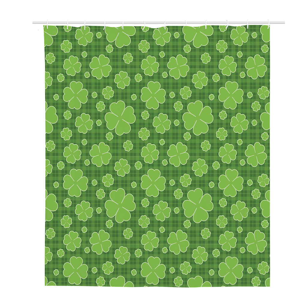 Green Shamrock Plaid Pattern Print Polyester Shower Curtain