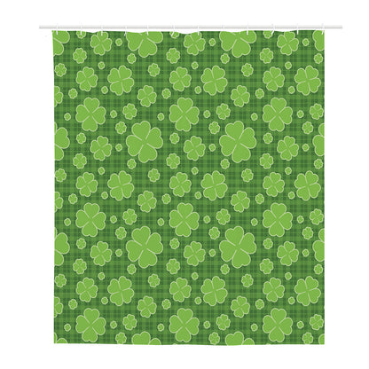Green Shamrock Plaid Pattern Print Polyester Shower Curtain