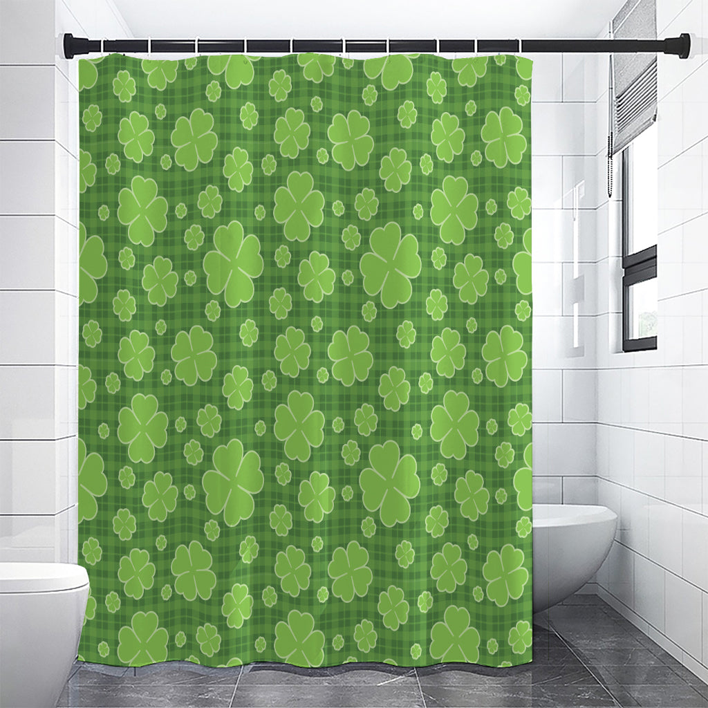 Green Shamrock Plaid Pattern Print Premium Shower Curtain